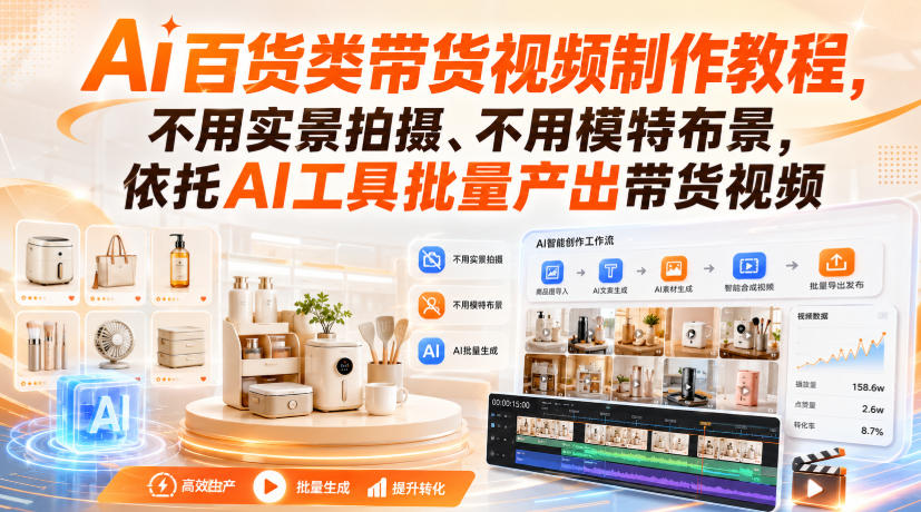 Ai百货类带货视频制作教程，不用实景拍摄、不用模特布景，依托AI工具批量产出带货视频-LanTi云网创