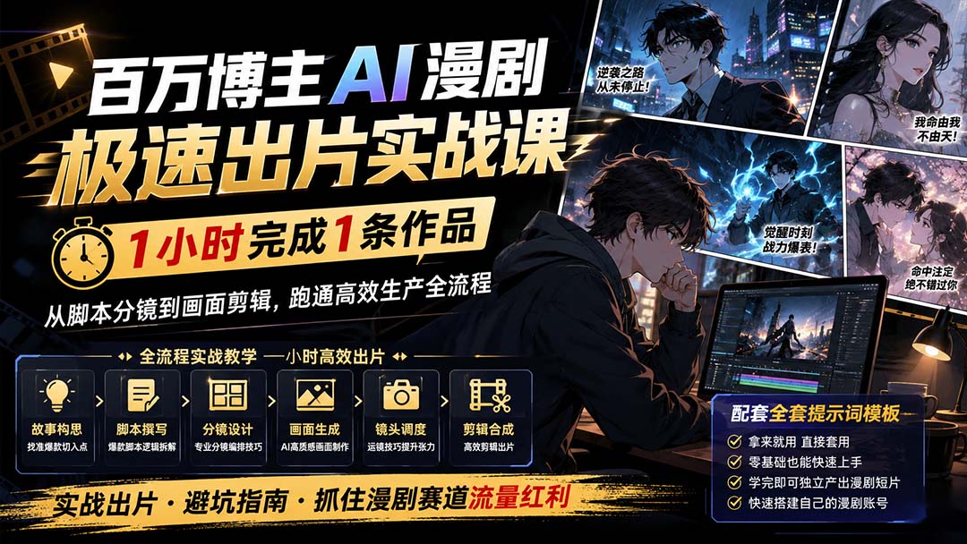 百万博主AI漫剧极速出片实战课：1小时产出条作品，从脚本分镜到画面剪辑，跑通高效生产全流程-LanTi云网创