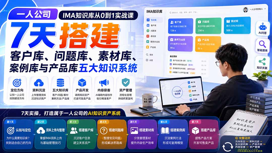一人公司IMA知识库从0到1实战课：7天搭建客户库、问题库、素材库、案例库与产品库五大知识系统-LanTi云网创