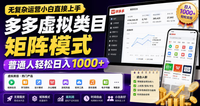 无复杂运营小白直接上手，多多虚拟类目矩阵模式，普通人轻松日入1000+【揭秘】-LanTi云网创