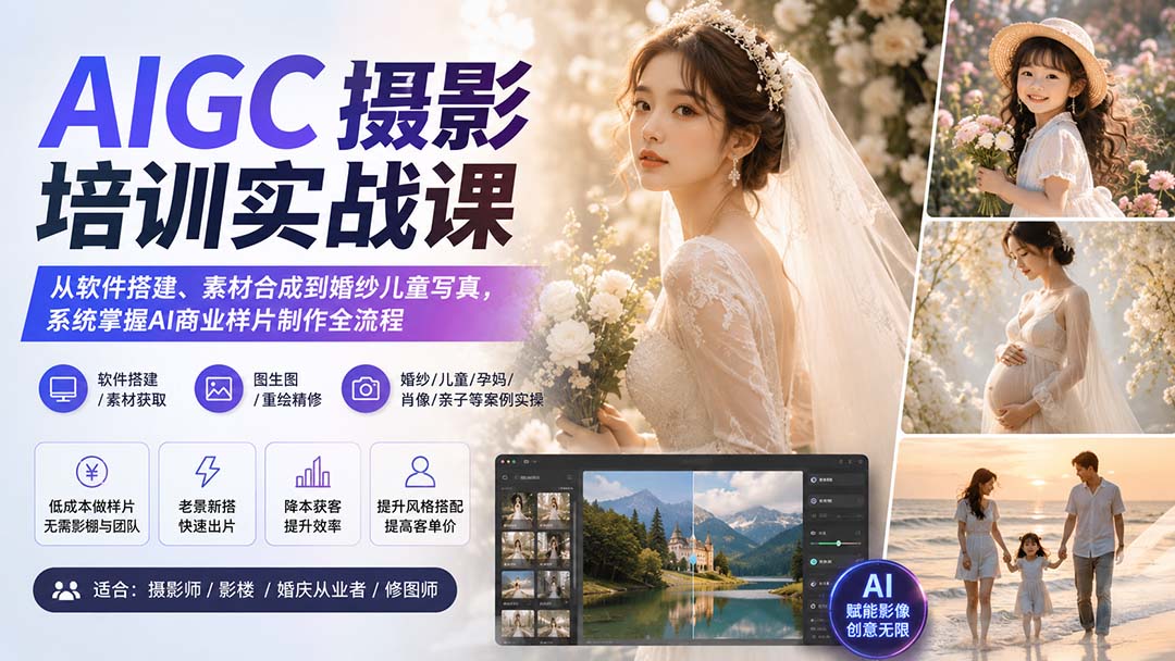 AIGC摄影培训实战课：从软件搭建、素材合成到婚纱儿童写真，系统掌握AI商业样片制作全流程-LanTi云网创