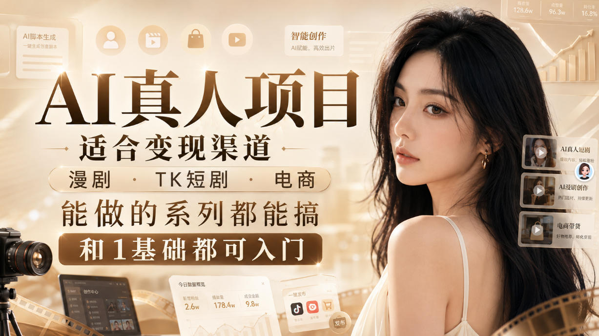 AI真人项目，适合变现渠道，漫剧，TK短剧，电商，能做的系列都能搞，0和1基础都可入门-LanTi云网创