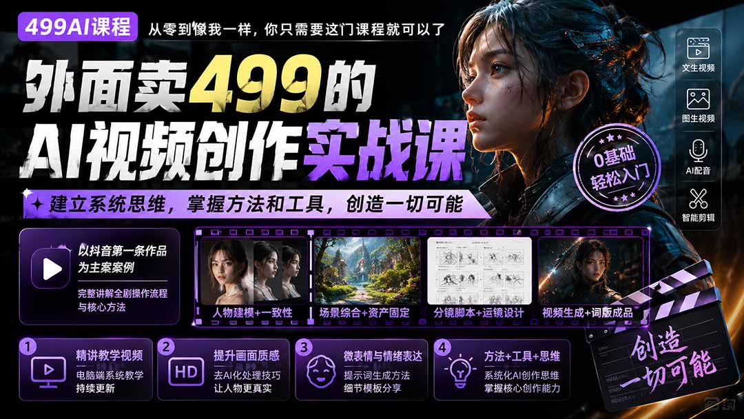 外面卖499的AI视频创作实战课：建立系统思维，掌握方法和工具，创造一切可能。-LanTi云网创