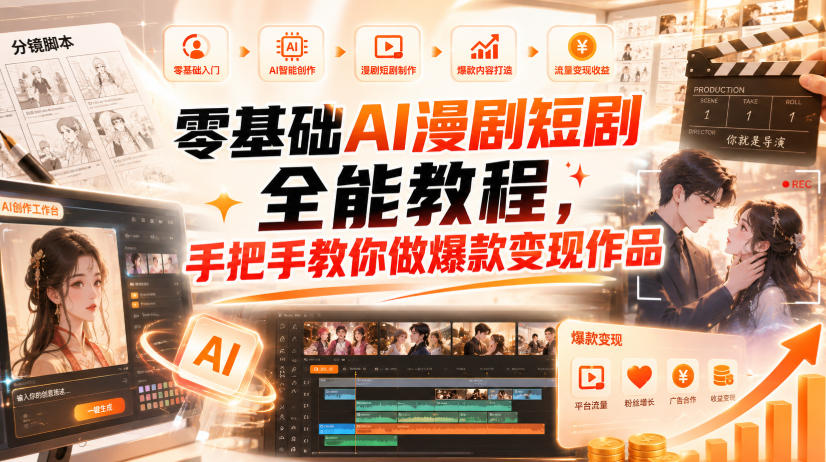 零基础AI漫剧短剧全能教程，从AI智能体搭建、文案脚本分镜、多平台AI生视频、剪映精修，覆盖全题材创作，手把手教你做爆款变现作品-LanTi云网创