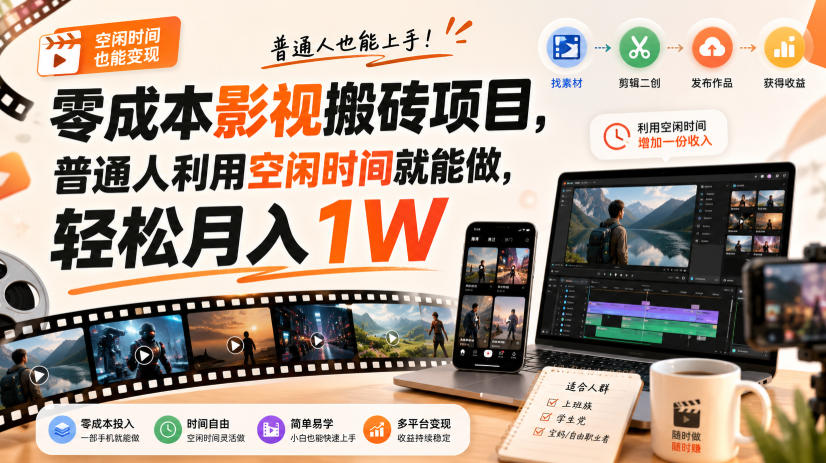 零门槛影视搬砖项目，月入万元，玩法稳定普通人可落地的长期副业！-LanTi云网创