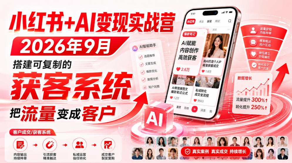 小红书+AI变现实战营2026年9月，搭建可复制的获客系统，把流量变成客户！-LanTi云网创