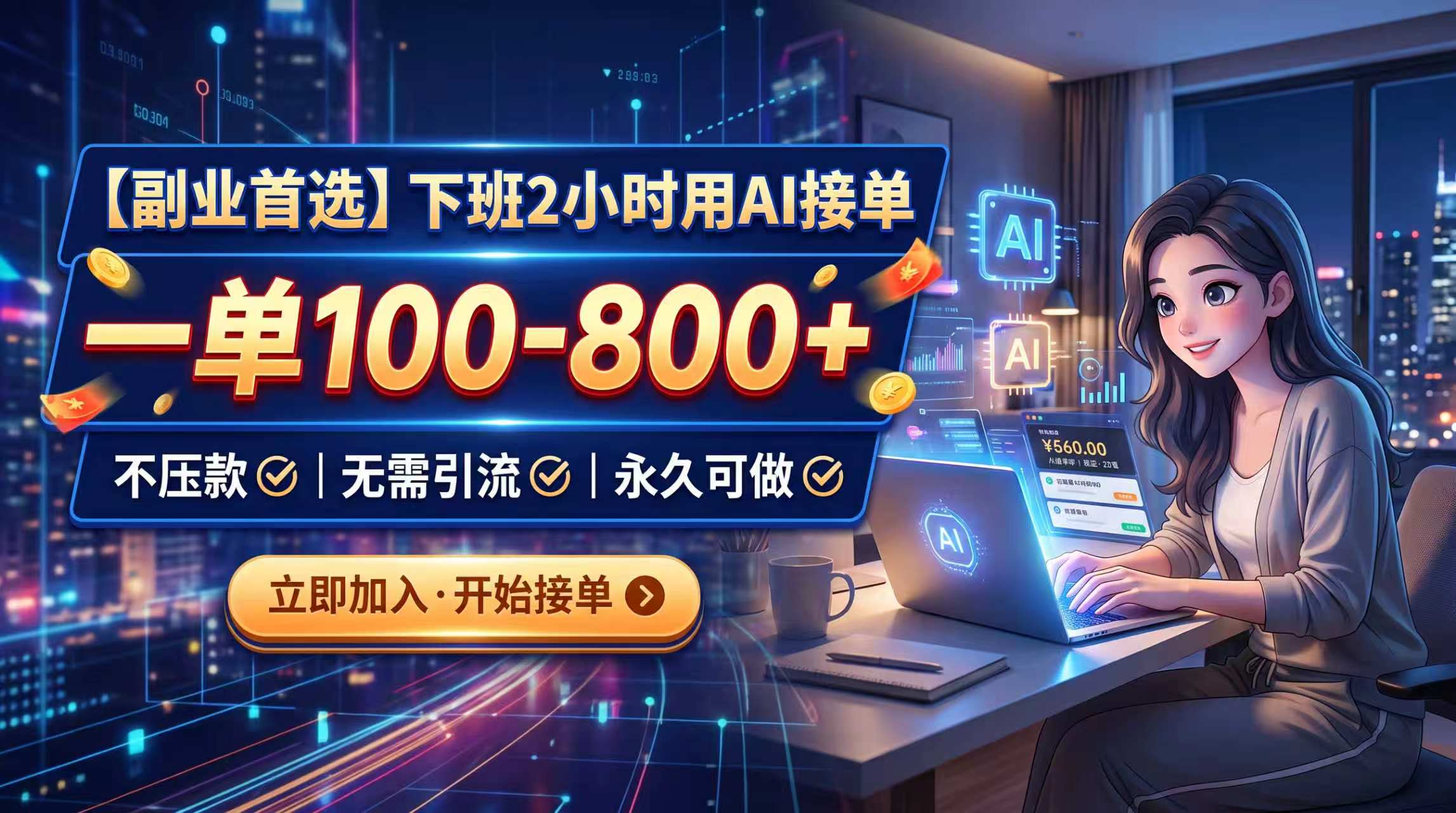 下班2小时用AI接单，一单100-800+，不压款，无需引流，永久可做-LanTi云网创