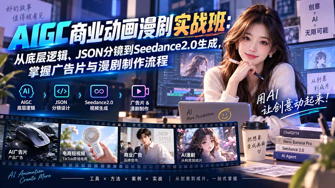 AIGC商业动画漫剧实战班-更新：从底层逻辑、JSON分镜到Seedance2.0生成，掌握广告片与漫剧制作流程-LanTi云网创