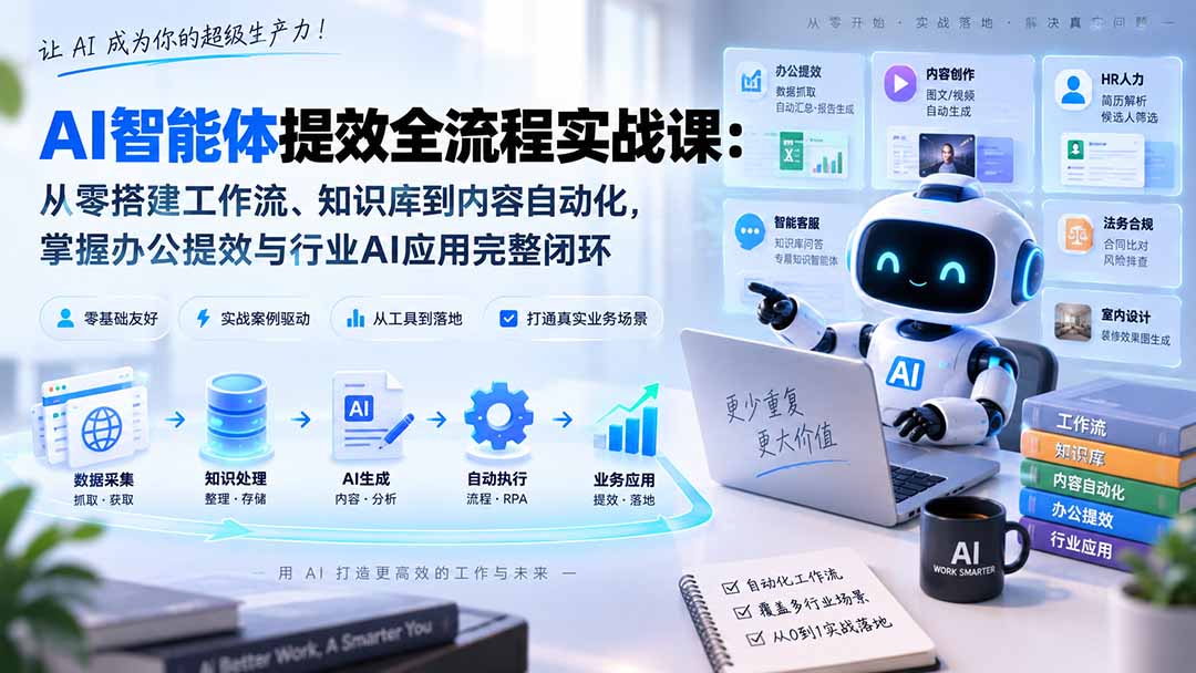 AI智能体提效全流程实战课：从零搭建工作流、知识库到内容自动化，掌握办公提效与行业AI应用完整闭环-LanTi云网创