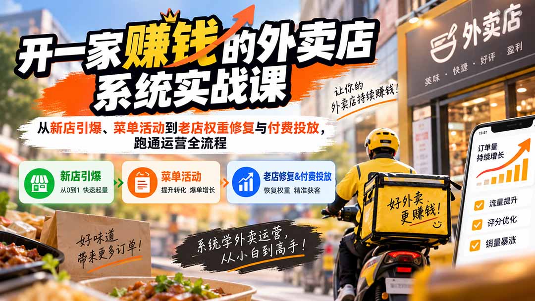 开一家赚钱的外卖店系统实战课：从新店引爆、菜单活动到老店权重修复与付费投放，跑通运营全流程-LanTi云网创