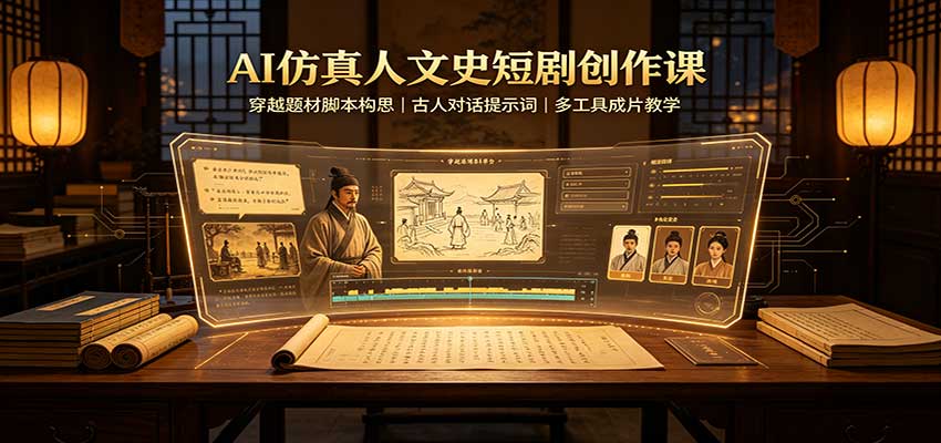 AI仿真人文史短剧创作课：穿越题材脚本构思，古人对话提示词，多工具成片教学-LanTi云网创