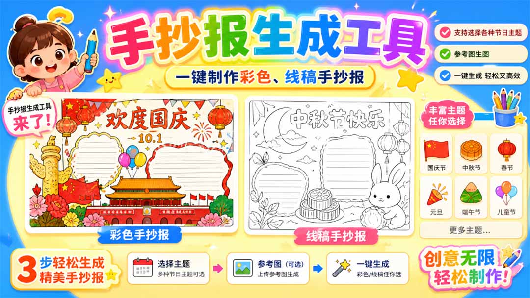 手抄报批量生成工具来了，完全免费，告别豆包生图，这个高清无水印-LanTi云网创
