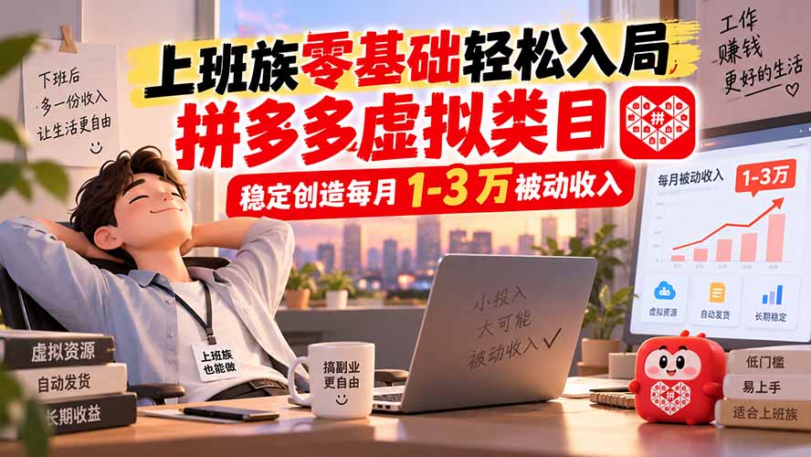 上班族零基础轻松入局，拼多多虚拟类目，稳定创造每月 1-3 万被动收入-LanTi云网创