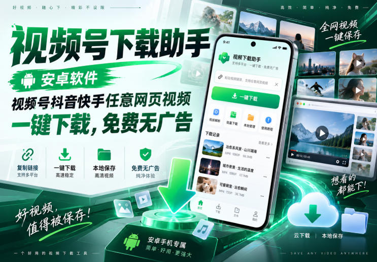 视频号下载助手，安卓软件，视频号抖音快手任意网页视频，一键下载，免费无广告-LanTi云网创