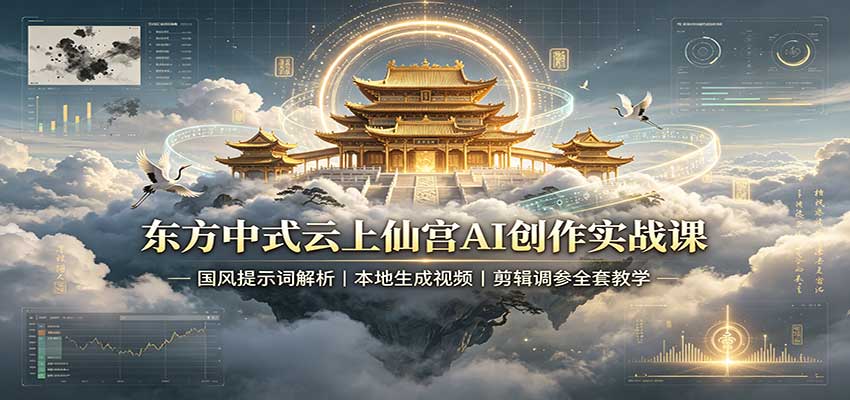 东方中式云上仙宫AI创作实战课：国风提示词解析，本地生成视频，剪辑调参全套教学-LanTi云网创