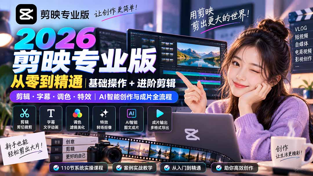 2026剪映专业版从零到精通｜基础操作+进阶剪辑｜剪辑·字幕·调色·特效｜AI智能创作与成片全流程-LanTi云网创