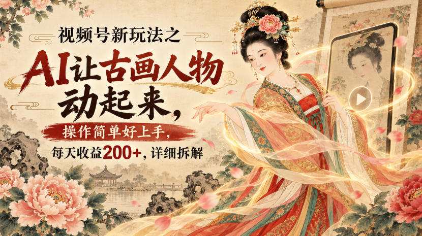 视频号新玩法之AI让古画人物动起来，操作简单好上手，每天收益200+，详细拆解-LanTi云网创