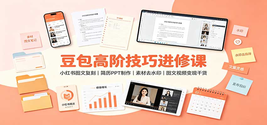 豆包高阶技巧进修课：小红书图文复刻，简历PPT制作，素材去水印，图文视频变现干货-LanTi云网创