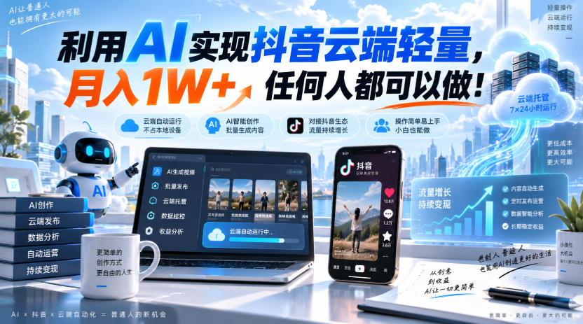 利用AI实现抖音云端轻量，月入1W+，任何人都可以做！【揭秘】-LanTi云网创