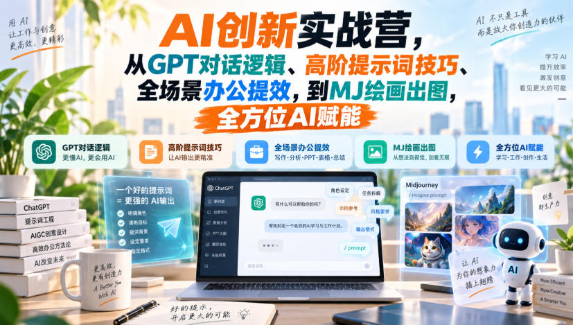 AI创新实战营，从GPT对话逻辑、高阶提示词技巧、全场景办公提效，到MJ绘画出图，全方位AI赋能-LanTi云网创