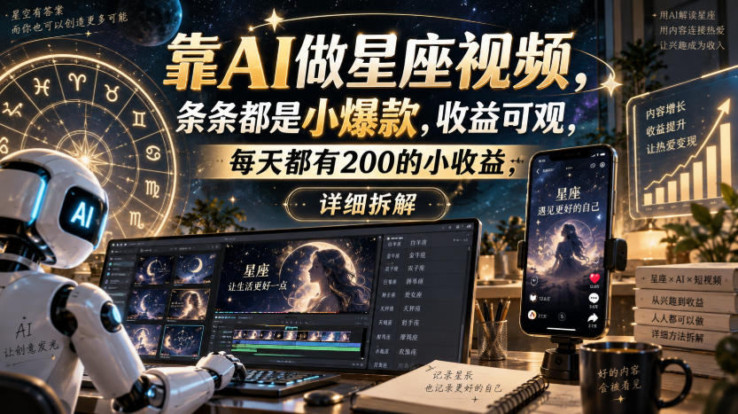 靠AI做星座视频，条条都是小爆款，收益可观，每天都有200的小收益，详细拆解-LanTi云网创