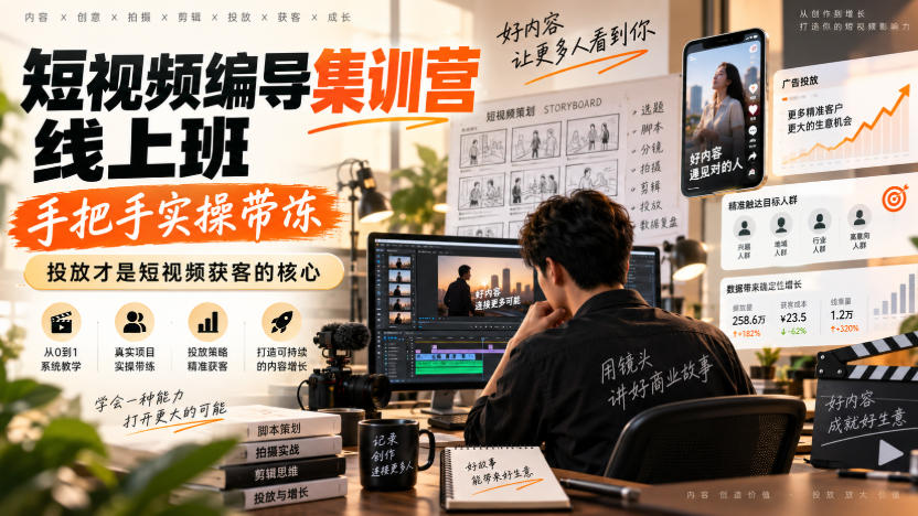 短视频编导集训营线上班，手把手实操带冻，投放才是短视频获客的核心-LanTi云网创