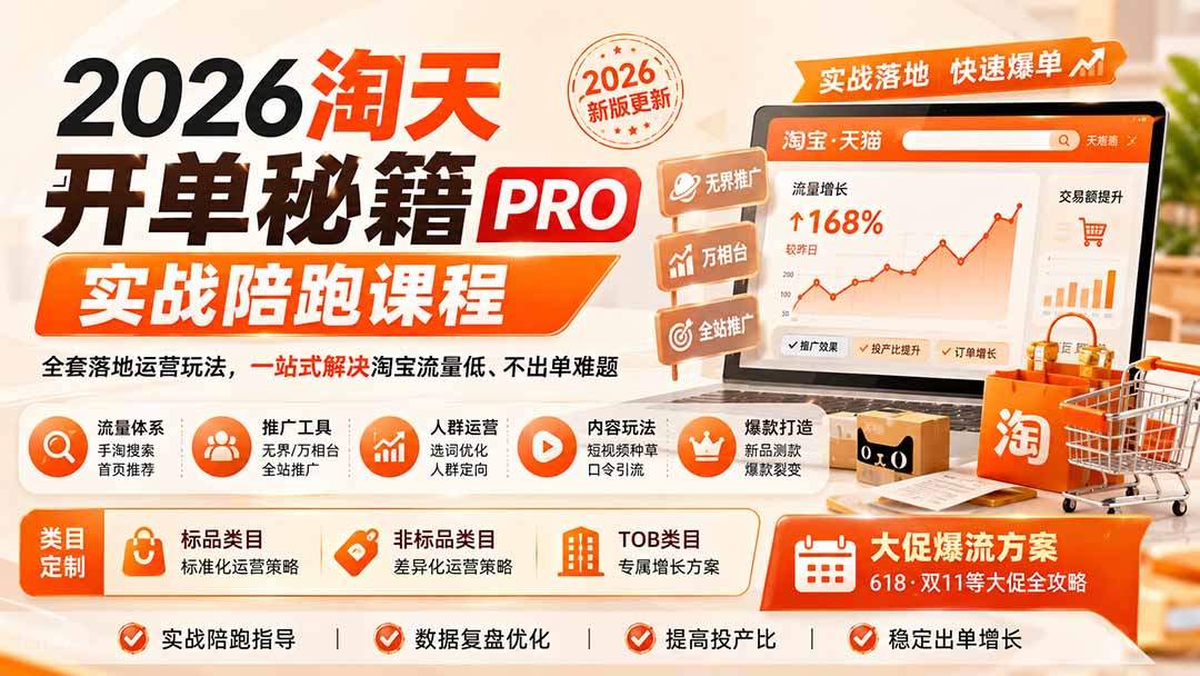 2026淘天开单秘籍PRO实战陪跑课程：全套落地运营玩法，一站式解决淘宝流量低、不出单难题(更新260906-LanTi云网创
