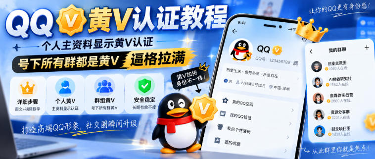 QQ黄V认证教程，个人主资料显示黄V认证，号下所有群都是黄V，逼格拉满-LanTi云网创