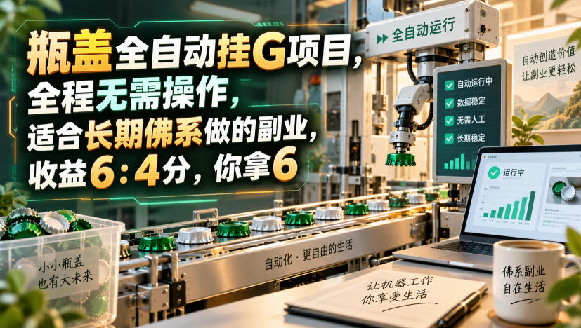 瓶盖全自动挂G项目，全程无需操作，适合长期佛系做的副业，收益6：4分，你拿6【揭秘】-LanTi云网创