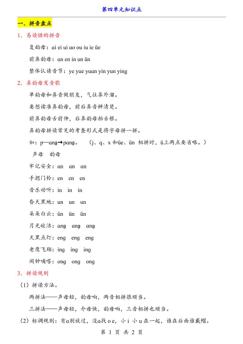 新一上语文第4单元（知识点）-LanTi云网创