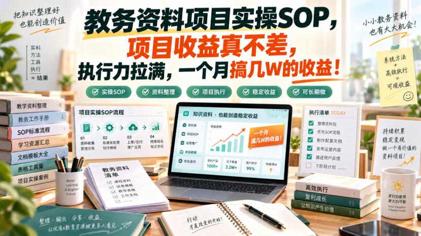 教务资料项目实操SOP，项目收益真不差，执行力拉满，一个月搞几W的收益-LanTi云网创