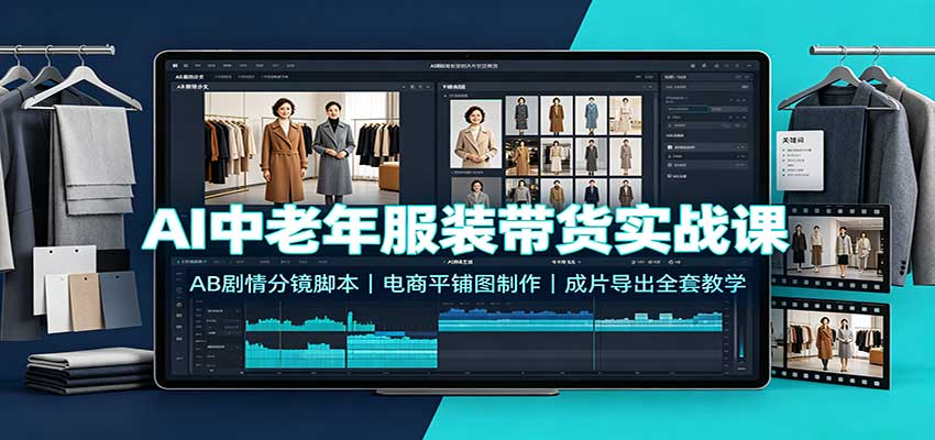 AI中老年服装带货实战课：AB剧情分镜脚本，电商平铺图制作，成片导出全套教学-LanTi云网创