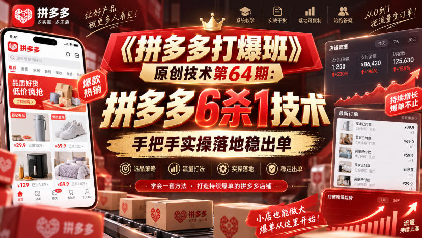 《拼多多打爆班》原创技术第64期：拼多多6杀1技术，手把手实操落地稳出单-LanTi云网创