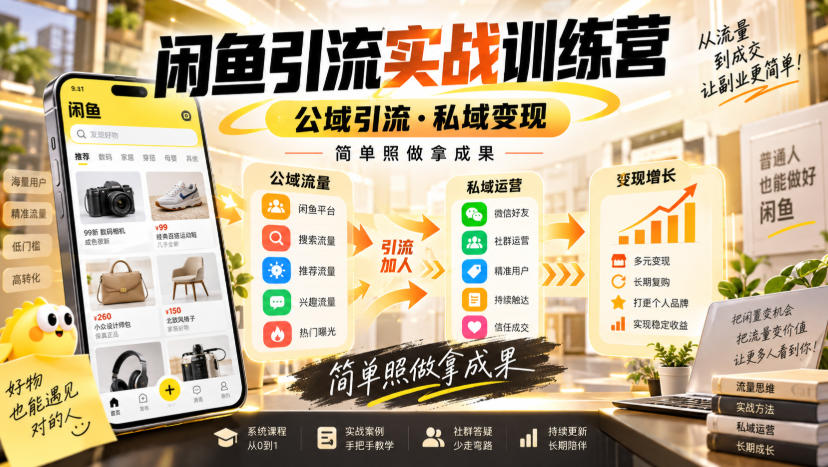 闲鱼引流实战训练营，公域引流·私域变现，简单照做拿成果-LanTi云网创