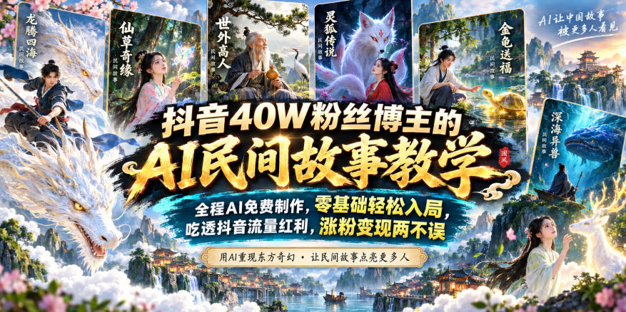 抖音40W粉丝博主的AI民间故事教学，全程AI免费制作，零基础轻松入局，吃透抖音流量红利，涨粉变现两不误-LanTi云网创