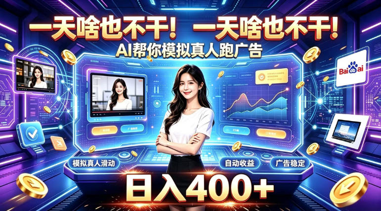 一天啥也不干！AI帮你模拟真人跑广告，稳定日入400+，实现真正被动变现【揭秘】-LanTi云网创