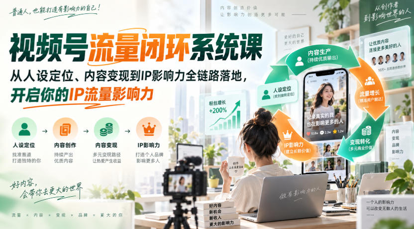 视频号流量闭环系统课，从人设定位、内容变现到IP影响力全链路落地，开启你的IP流量影响力-LanTi云网创