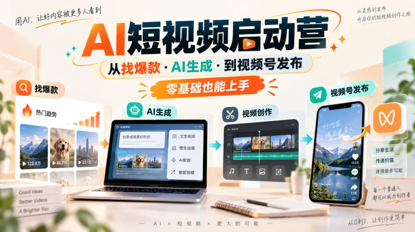 AI短视频启动营，从找爆款·AI生成·到视频号发布，零基础也能上手-LanTi云网创