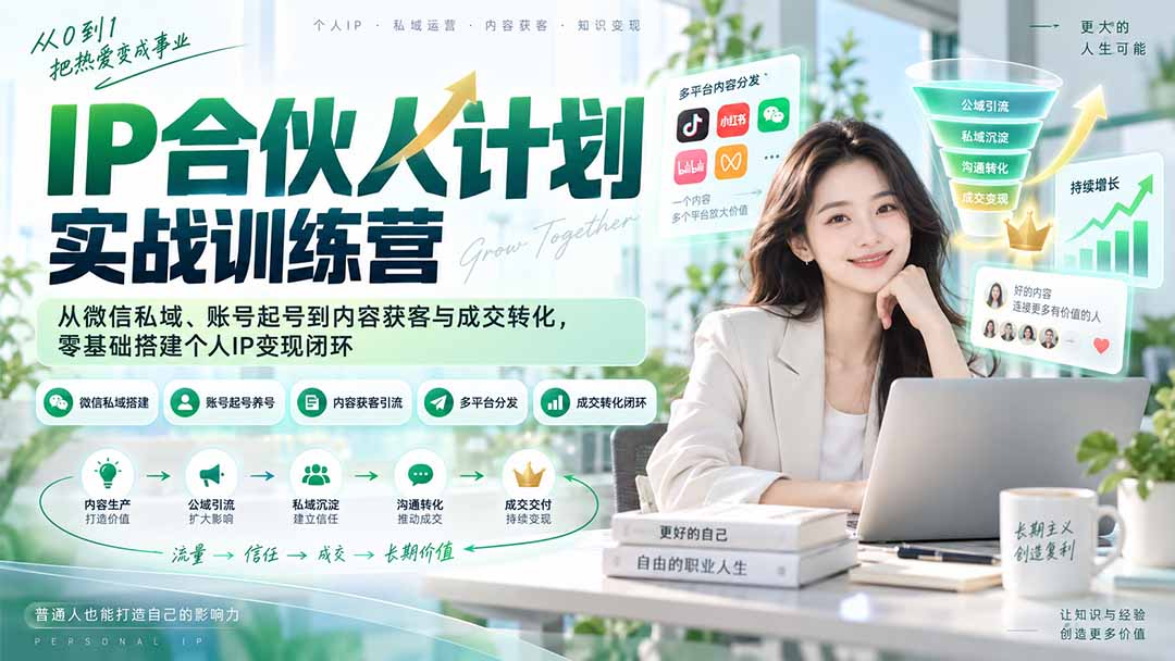 IP合伙人计划实战训练营-更新：从微信私域、账号起号到内容获客与成交转化，零基础搭建个人IP变现闭环-LanTi云网创