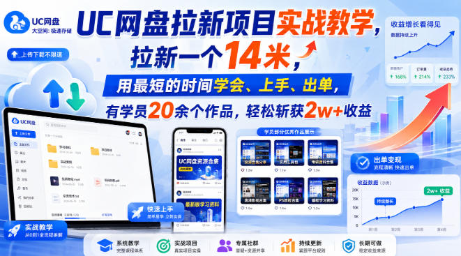 UC网盘拉新项目实战教学，拉新一个14米，用最短的时间学会、上手、出单，有学员20余个作品，轻松斩获2w+收益(更新0908)-LanTi云网创