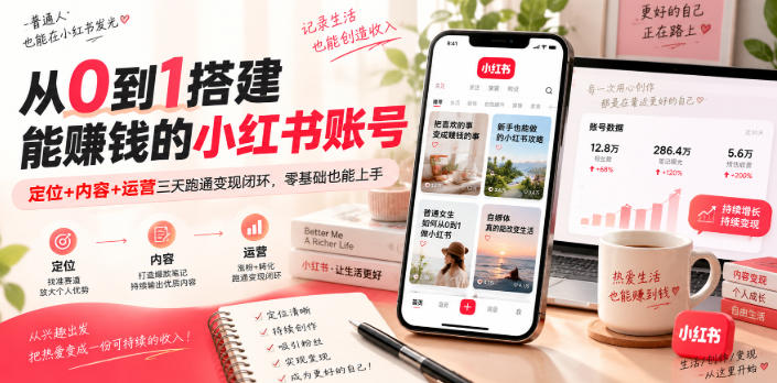 从0到1搭建能賺钱的小红书账号，定位+内容+运营三天跑通变现闭环-LanTi云网创