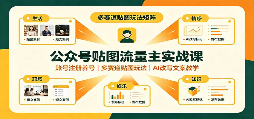 公众号贴图流量主实战课：账号注册养号，多赛道贴图玩法，AI改写文案教学-LanTi云网创