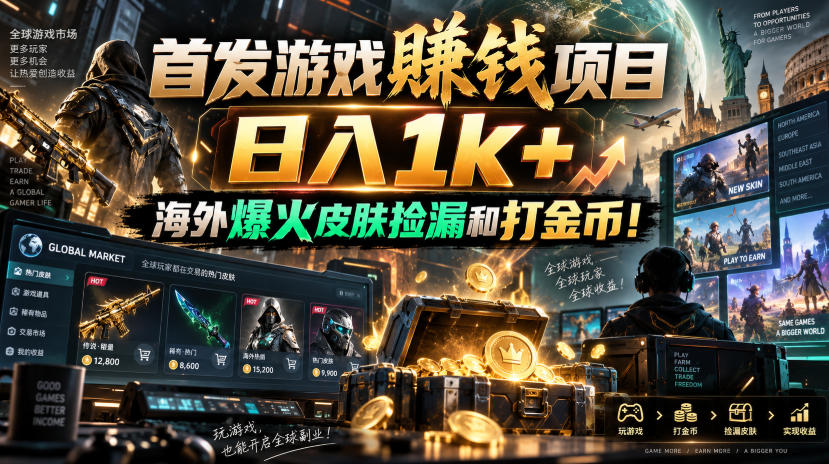 首发游戏賺钱项目，日入1k+，海外爆火皮肤捡漏和打金币！【揭秘】-LanTi云网创