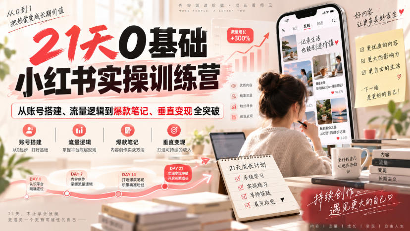 21天0基础小红书实操训练营｜从账号搭建、流量逻辑到爆款笔记、垂直变现全突破-LanTi云网创