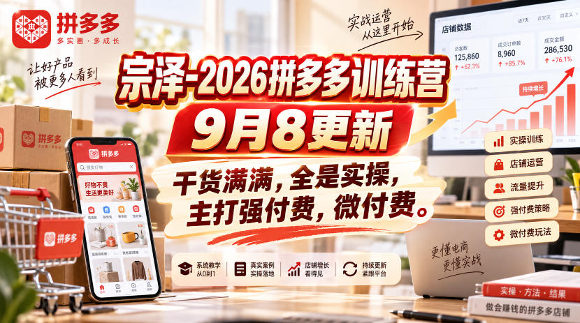 宗泽-2026拼多多训练营9月8更新，干货满满，全是实操，主打强付费，微付费-LanTi云网创