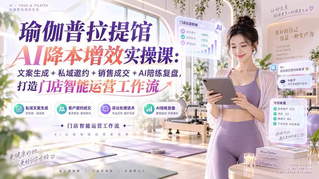 瑜伽普拉提馆AI降本增效实操课：文案生成+私域邀约+销售成交+AI陪练复盘，打造门店智能运营工作流-LanTi云网创