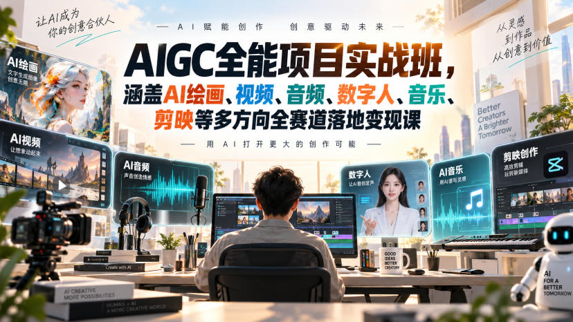 AIGC全能项目实战班，涵盖AI绘画、视频、音频、数字人、音乐、剪映等多方向全赛道落地变现课-LanTi云网创