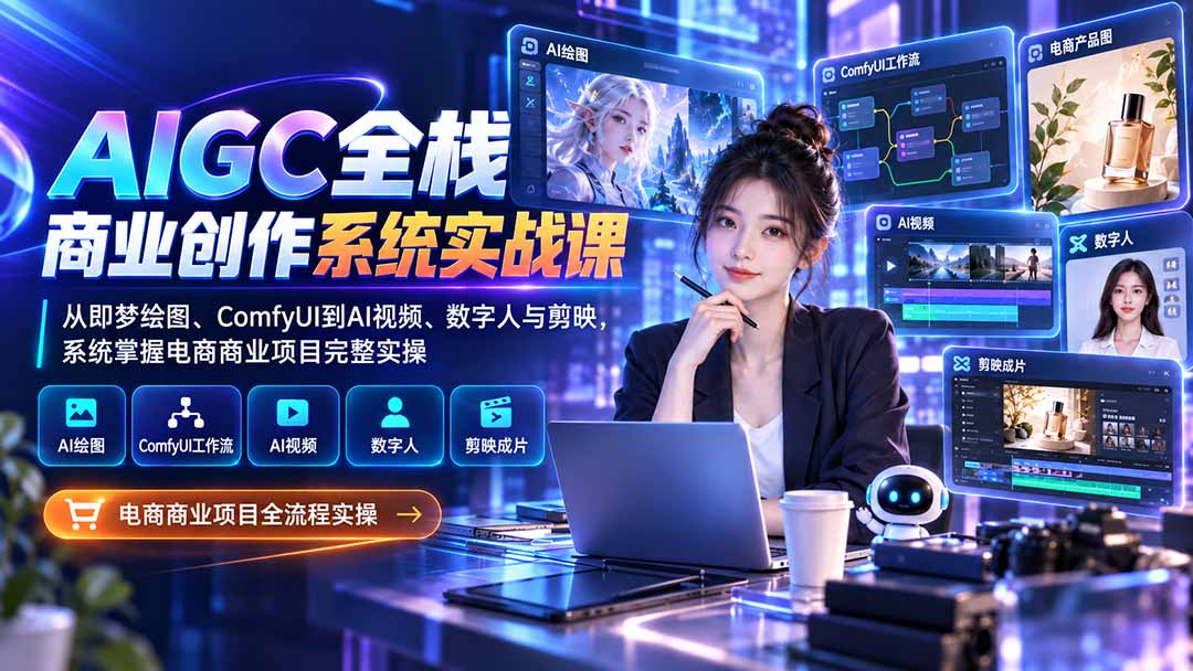 AIGC全栈商业创作系统实战课：从即梦绘图、ComfyUI到AI视频、数字人与剪映，系统掌握电商商业项目完整实操-LanTi云网创