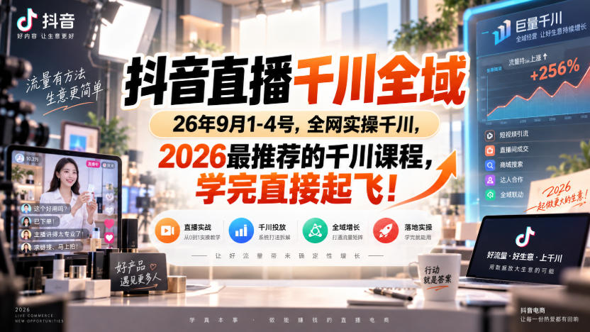 抖音直播千川全域26年9月1-4号，全网实操千川，2026最推荐的千川课程，学完直接起飞！-LanTi云网创