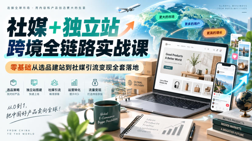 社媒+独立站跨境全链路实战课｜零基础从选品建站到社媒引流变现全套落地-LanTi云网创